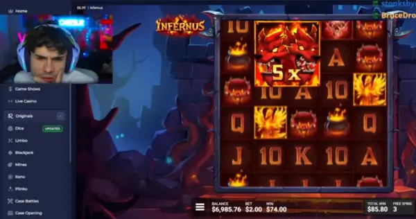 Cheesur streaming the Infernus slot